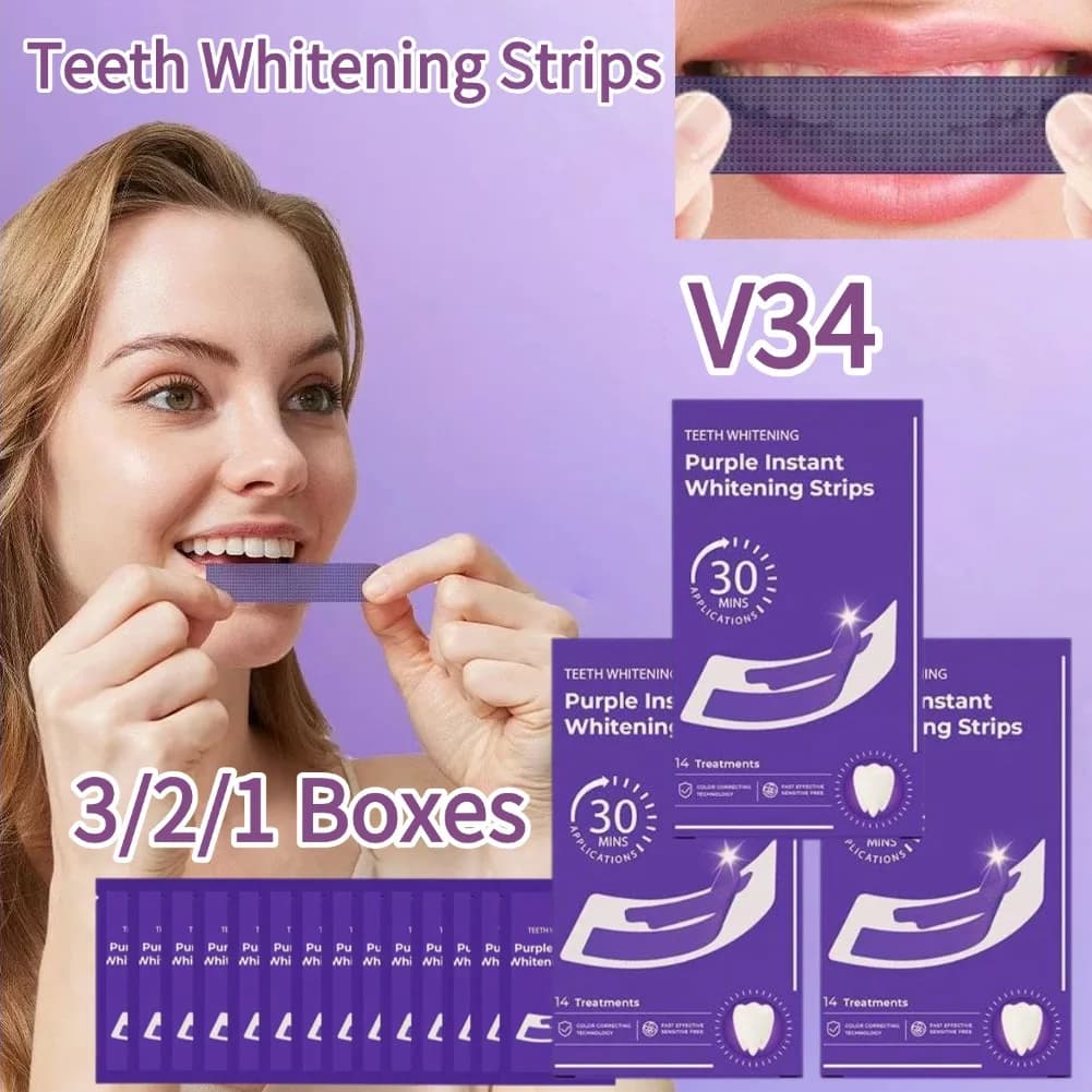 3/2/1 Packs V34 Corrective Strips for the Color of Tooths, Whitening Adhesives for Tooths, Remove Macchies, Lighting Stickers, Whitening Product for Tooths