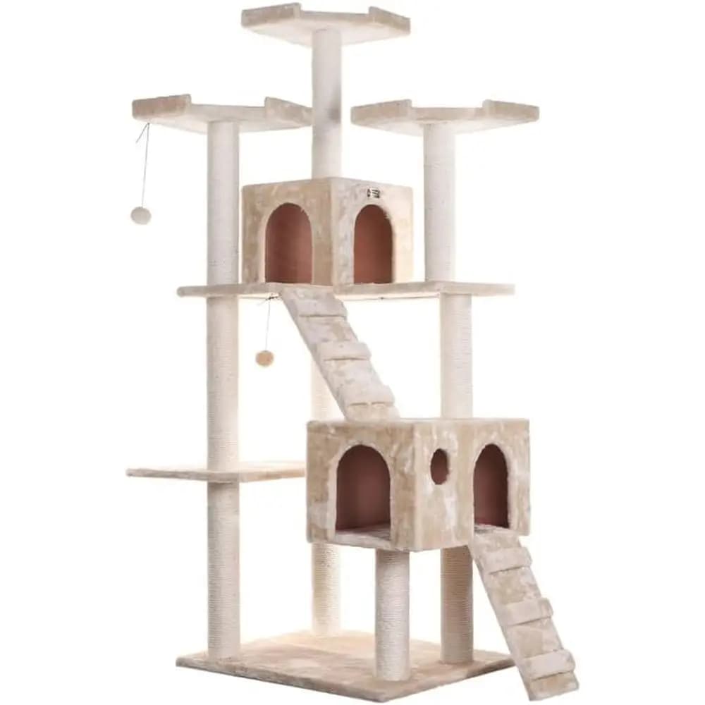 Albero per Gatti Multilivello con Tiragraffi, Piattaforme per Giocare e Nascondiglio Accogliente - Beige per Arredamento per Gatti