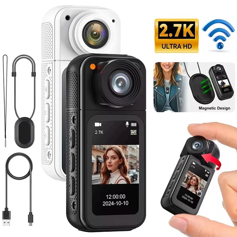 Mini Body Camera 2.7K 1.47 Inch WiFi Thumb Action Camera 180 ° Small portable outdoor sports camera with rotating lens
