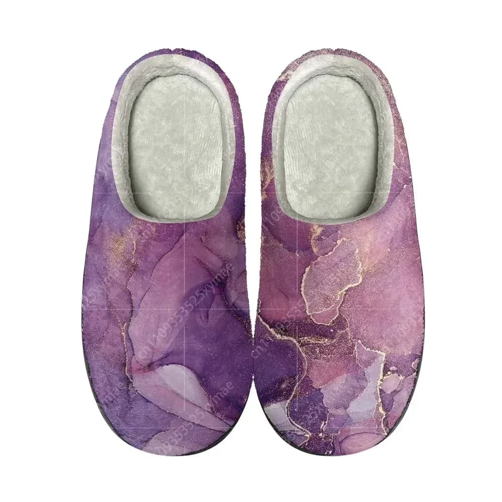 Colorful Marble Print Home Cotton Custom Slippers High Quality Mens Womens Plush Fashion Casual Keep Warm Shoes Thermal Slipper