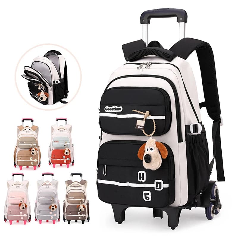 Zaino da scuola per bambini con ciondolo Zaino per studenti con ruote Borsa per libri Zaino con rotelle per ragazze Zaini con ruote per bambini