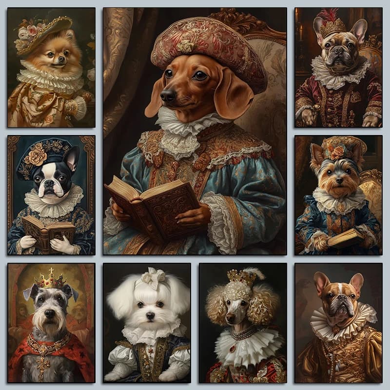 Interessante splendido cane che tiene libro che legge poster opere d'arte aclastiche per animali domestici stampe su tela pittura immagini murali arredamento per l'aula