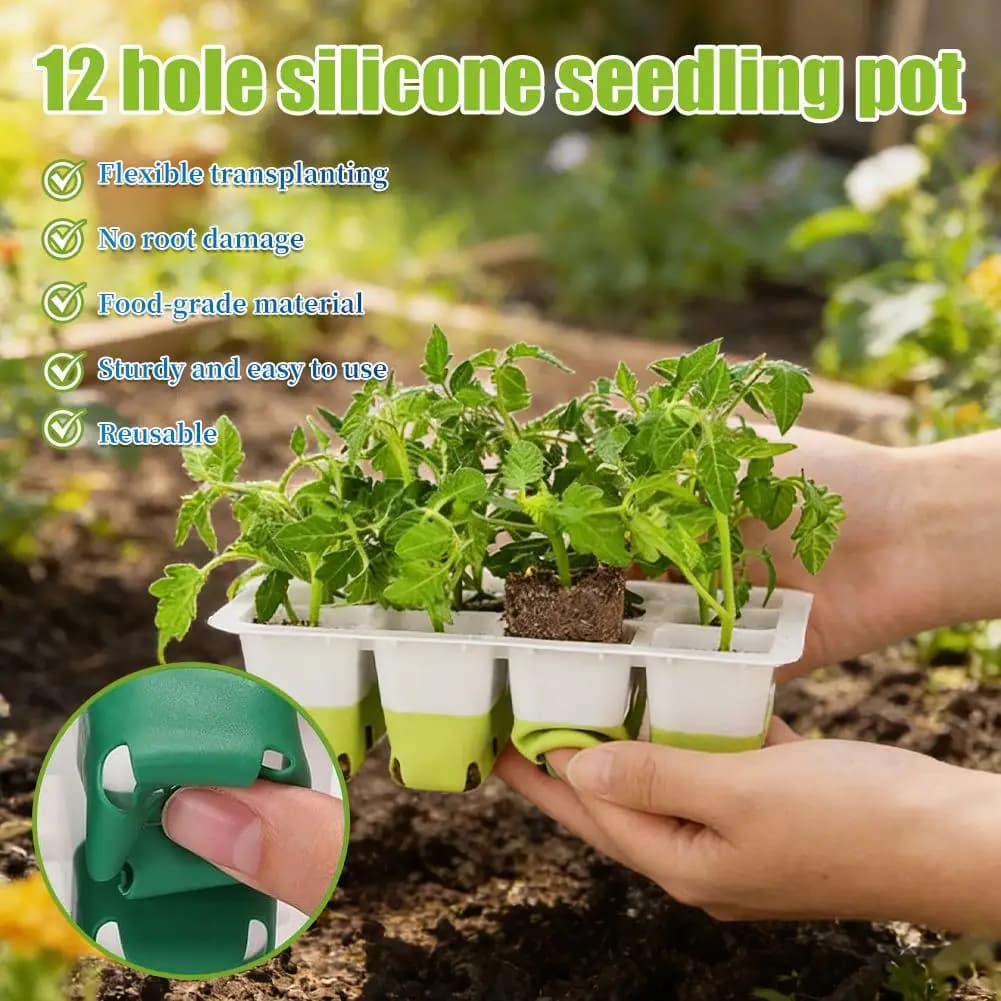 Vasi Flessibili in Silicone per Semenzai, Vassoi Riutilizzabili per la Germinazione dei Semi, Kit per la Germinazione di Verdure, Fiori ed Erbe Aromatiche