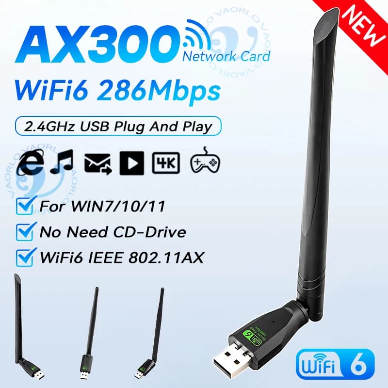 Adattatore USB WIFI 6 AX300 Scheda di rete wireless Dongle 2.4GHz 802.11AX Ricezione segnale antenna per laptop Win7/10/11 Driver gratuito