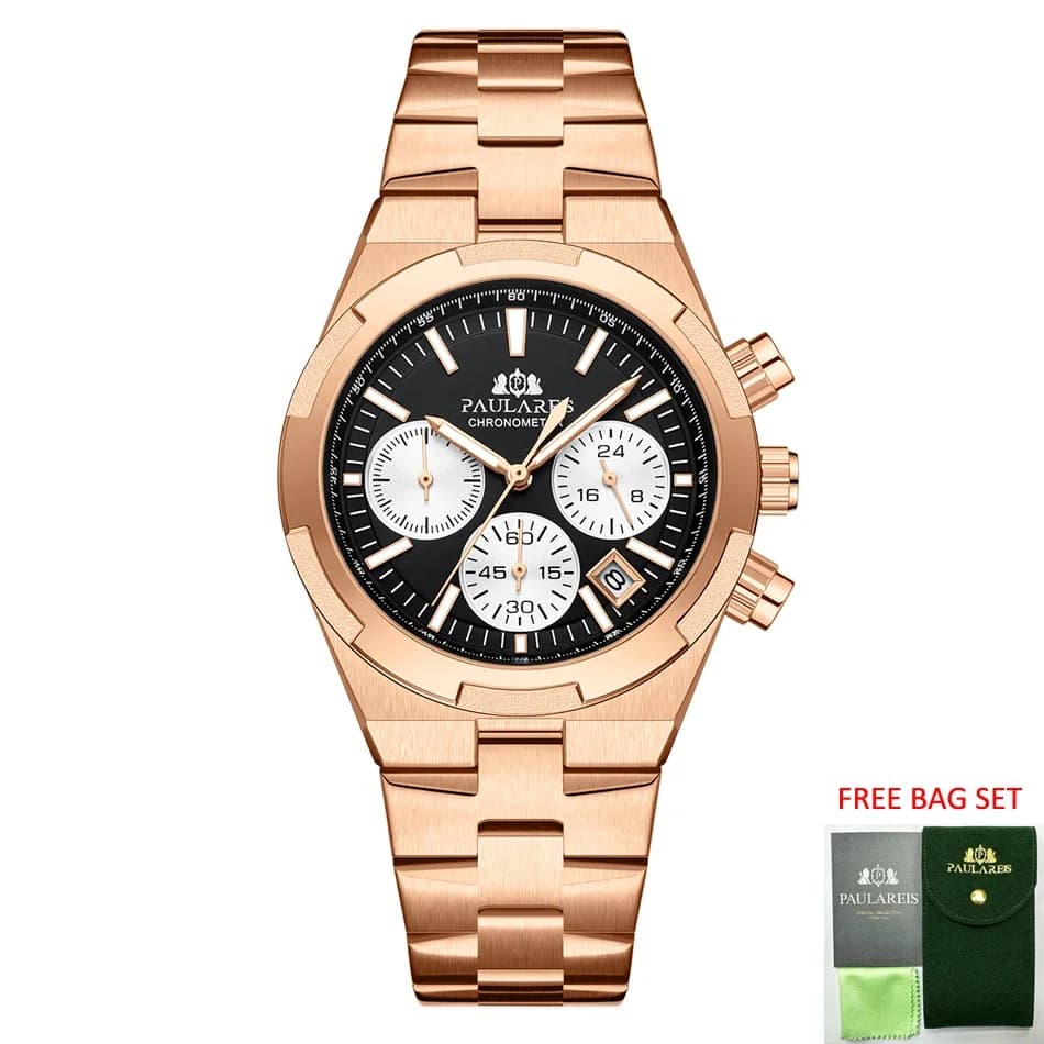 Luxury Watches for Men Chronograph Luminous Rose Gold Silver Blue Fashion Quartz Overseas Stainless Steel Reloj Hombre Baratos