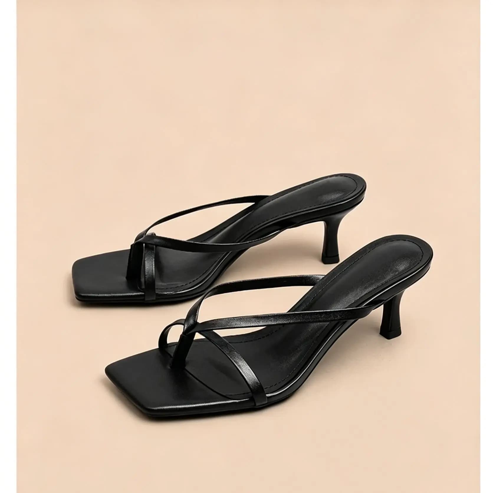 Square Pinch Toe Sandals Black Fashion Slingback Women Shoes Outdoor Design Slippers Fine Heels Zapatos Mujer