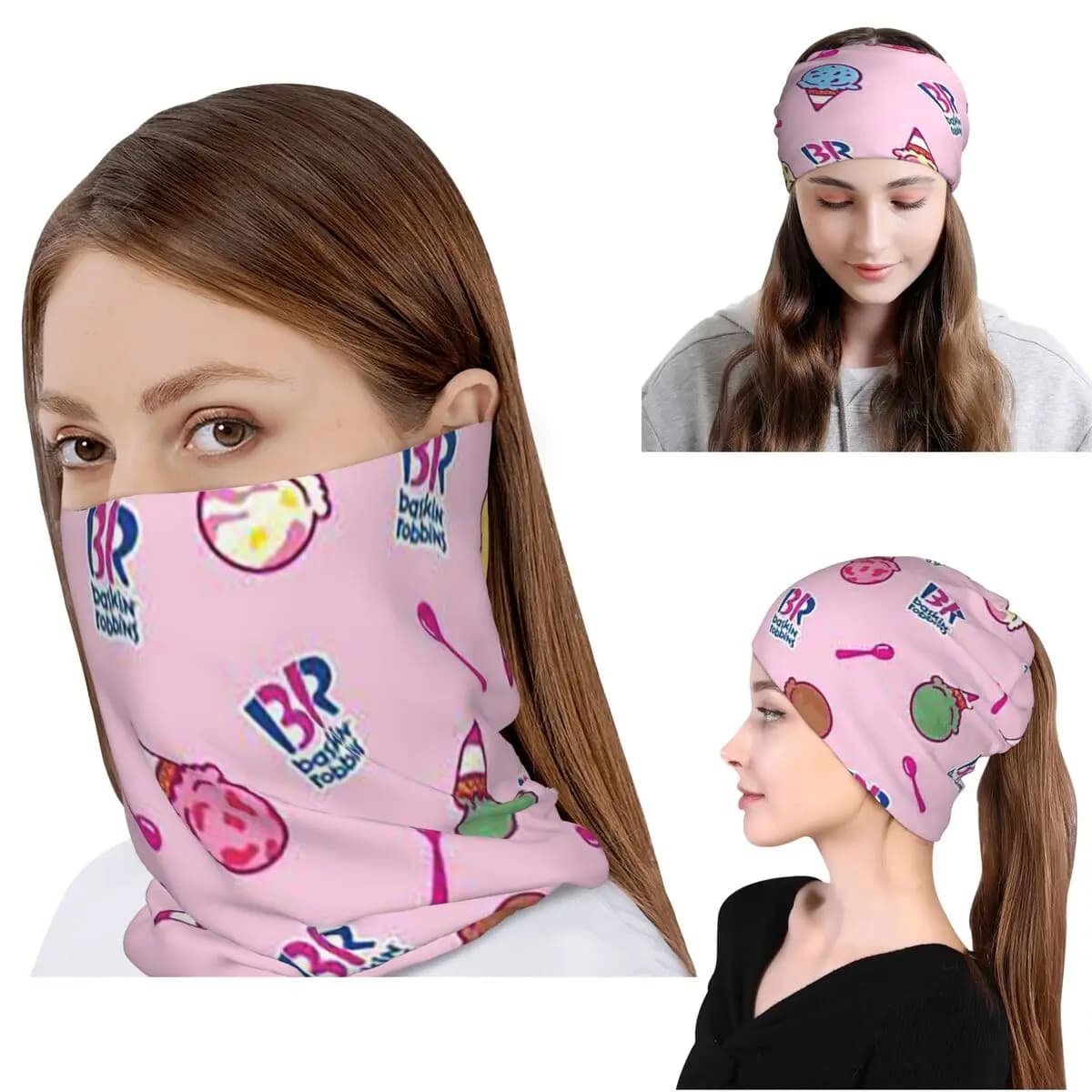 Baskin Robbins Ice Cream Bandana Scaldacollo Sciarpa magica Fascia per capelli multiuso Cappello unisex antivento per adulti