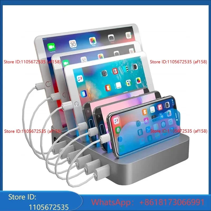 6USB desktop phone holder, smart charger, six port multi port charging station suitable for mobile phones, headphones, watches