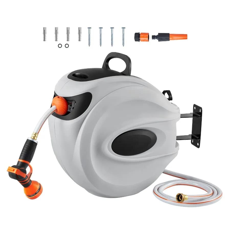 Retractable Wall Wrap 130 ft x 1/2 inch with Bracket 180° Swivel and 9-jet Ugello, Automatic Wrap