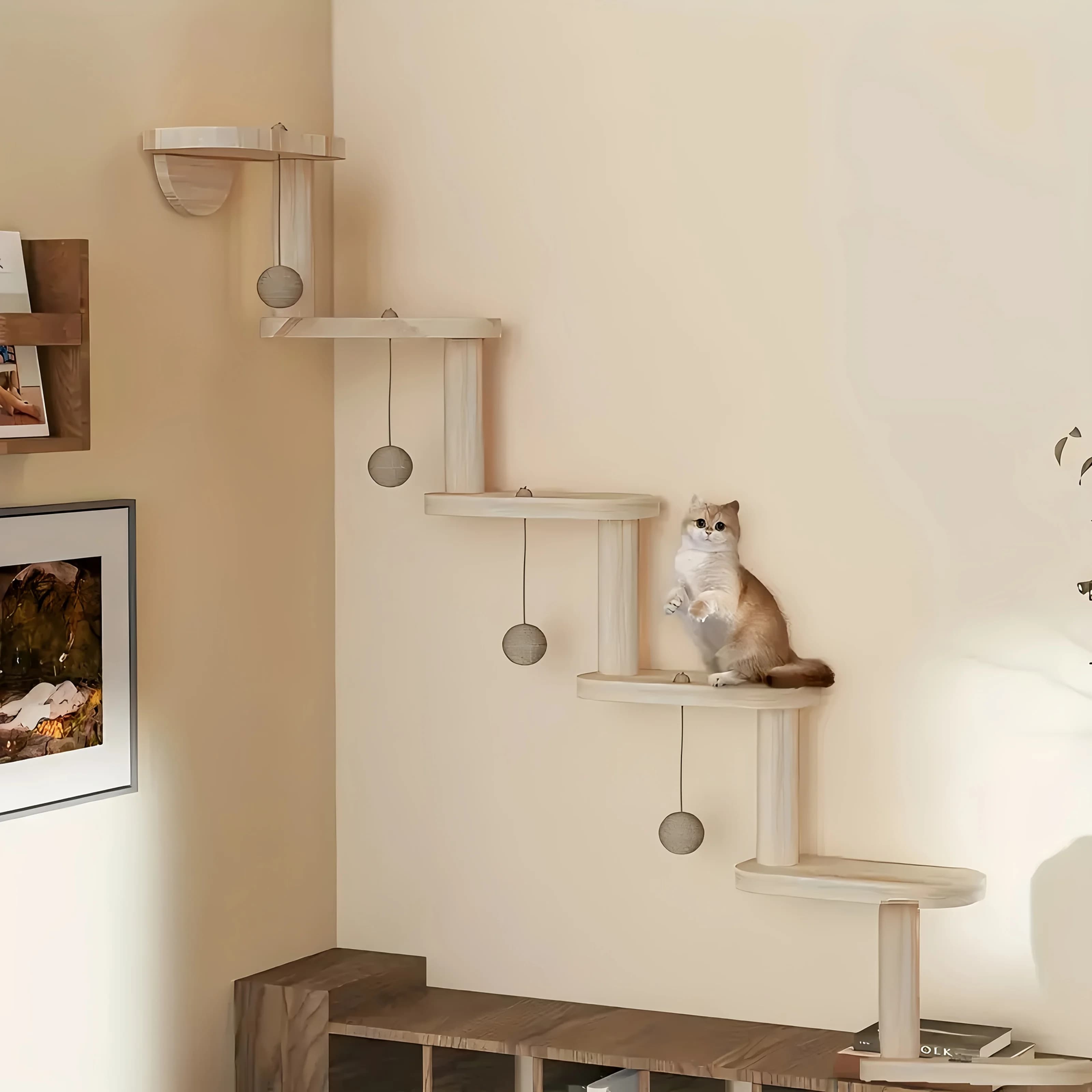Struttura Modulare a Sei Livelli Fai-da-te per Gatti con 4 Palline - Arredamento per Gatti da Interno Multistrato Salvaspazio Montabile a Parete