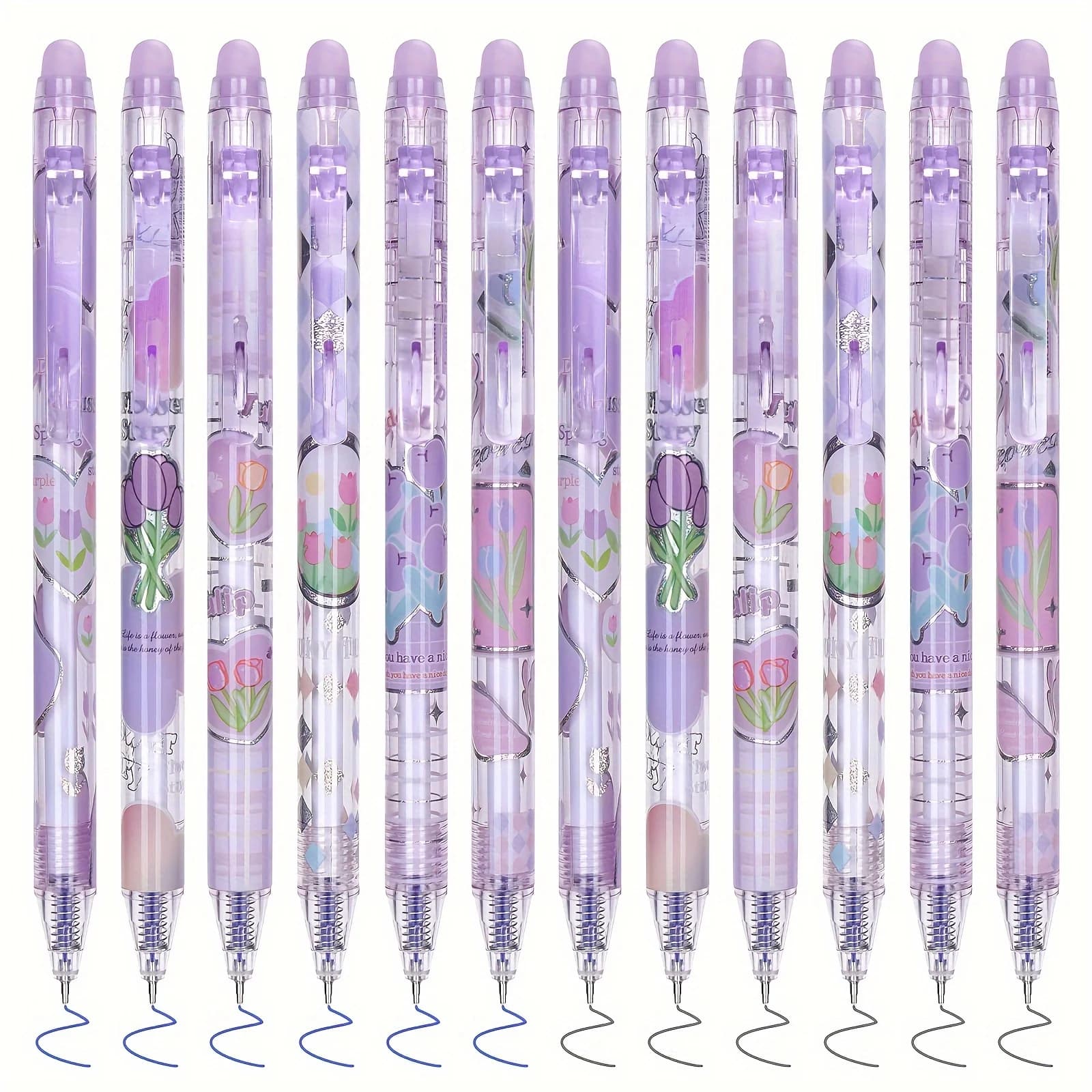 6 pezzi tulipano cancellabile penne gel nere/blu penne gel kawaii con gomme cancelleria coreana studenti ragazza regalo forniture per ufficio scolastico