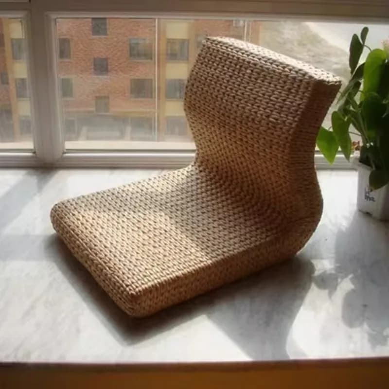 Floor Chair with Rattan Backrest, Tatami Style Legless Seat for Bay Window Lounging, Portable Floor Cushion Chair for Meditation