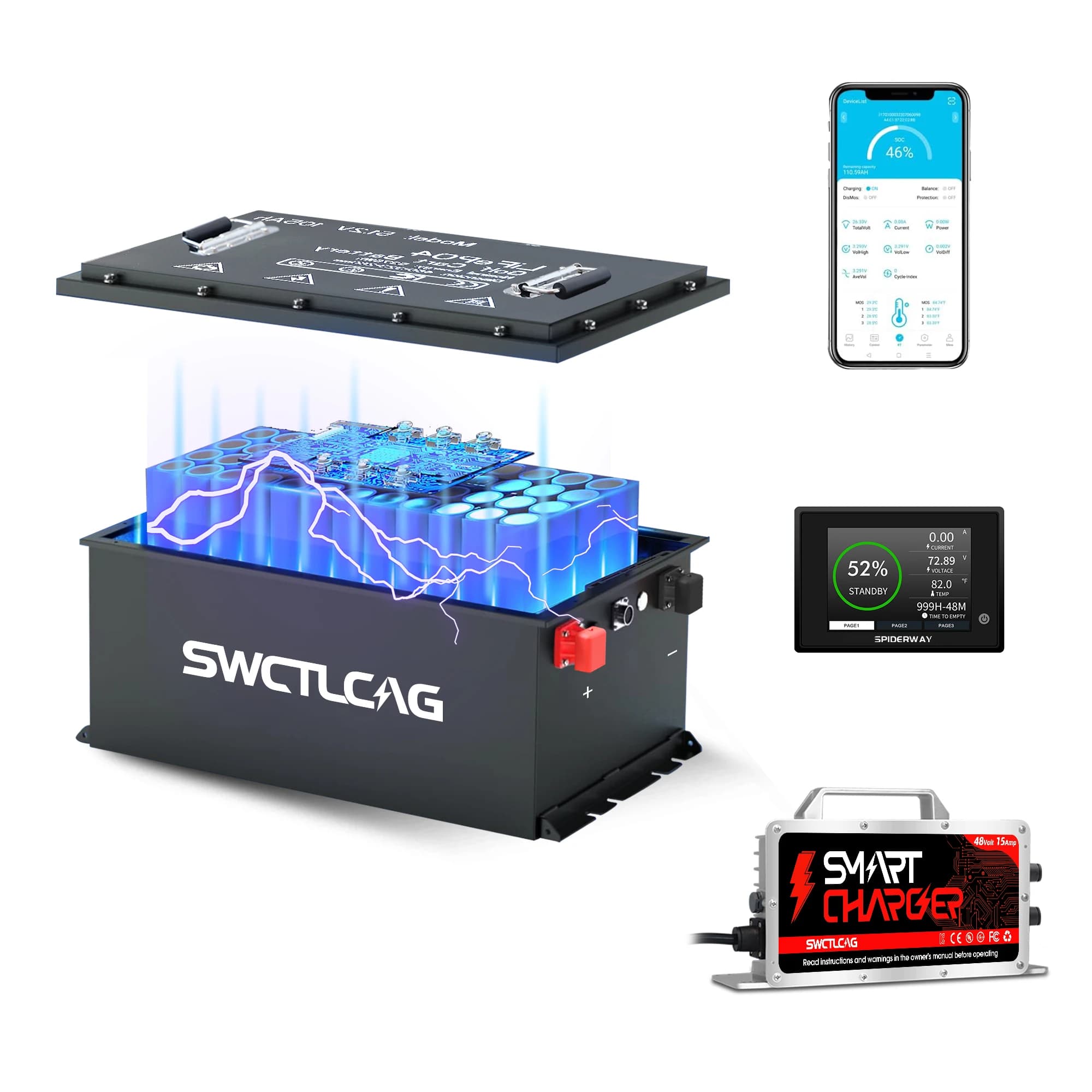 Batteria per carrello da golf LiFePO4 36V 105Ah con caricatore rapido 25A Bluetooth integrato 200A BMS per lavapavimenti Nilfisk Tennant Nobles