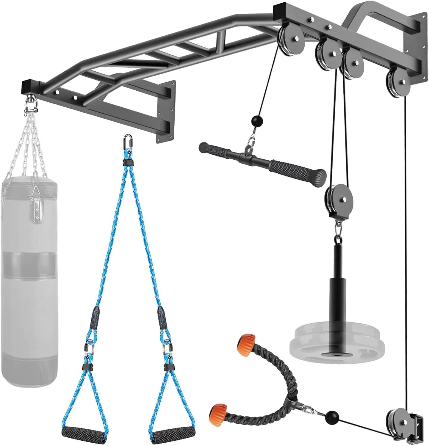 Multifunction Traction Bar for Wall Mounting with 48 Inch Heavy Duty Traction Bar with Attachm Home Gym Cable Pulley System for LAT Pulldown Training