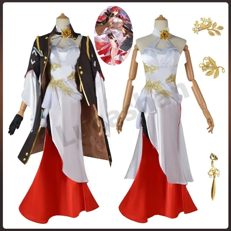 Honkai Star Rail Himeko Costume Cosplay Parrucca rossa Collana con orecchini Abito da sera sexy per le donne Abiti con fibbia Gioco Anime Uniforme