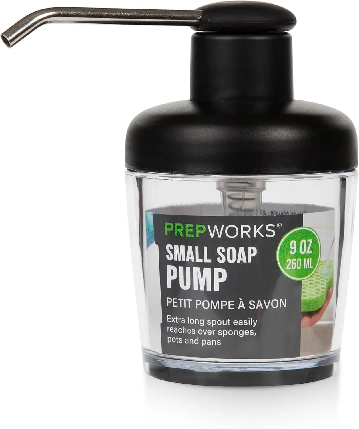 Dispenser di sapone con pompa da 9 once con beccuccio extra lungo per cucina o bagno, multicolore, resistente e lavabile in lavastoviglie