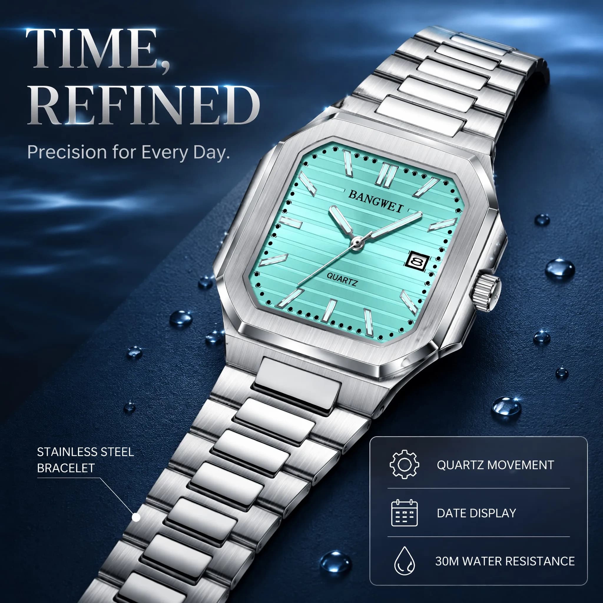 BANGWEI Luxury Quartz Men Watch Waterproof Luminous Date Man Watch Stainless Steel Business Wristwatches Male Clock Reloj