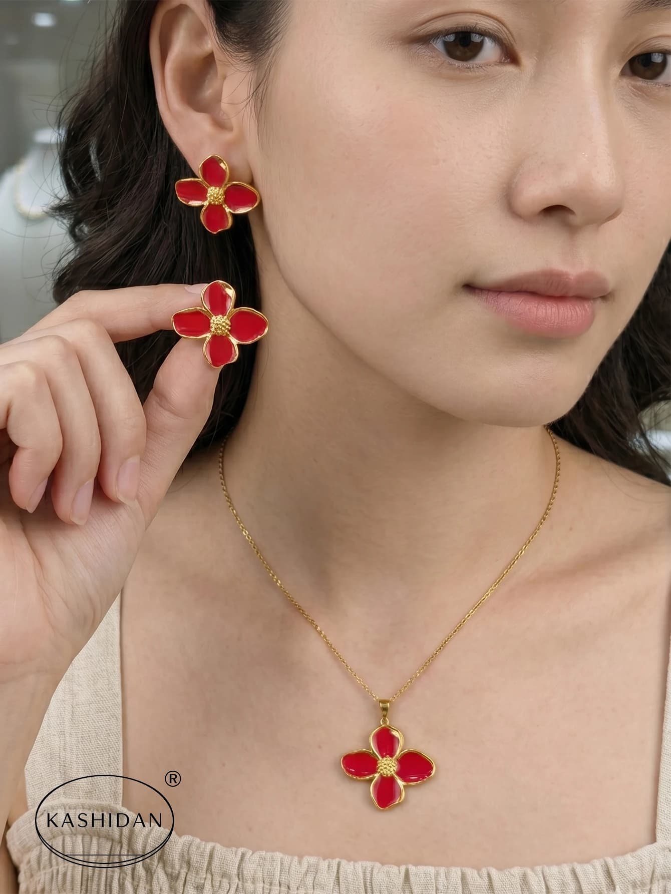 Set di Orecchini a Perno e Collana con Fiore Irregolare in Stile Vintage, Gioielli da Donna in Acciaio Inossidabile Impermeabile e Ipoallergenico, Idea Regalo
