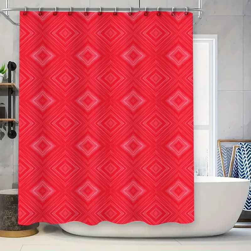 Tenda da doccia con motivo diamante rosso rosa brillante, tessuto impermeabile, decorazione decorativa per bagno, casa, bagno, dimensioni 72x84 pollici (18