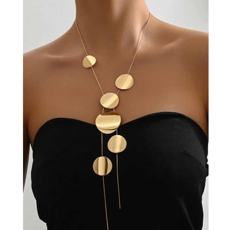 Pendenti geometrici cavi circolari in lega da donna alla moda versatile collana lunga gioielli con ciondoli regalo per feste di compleanno
