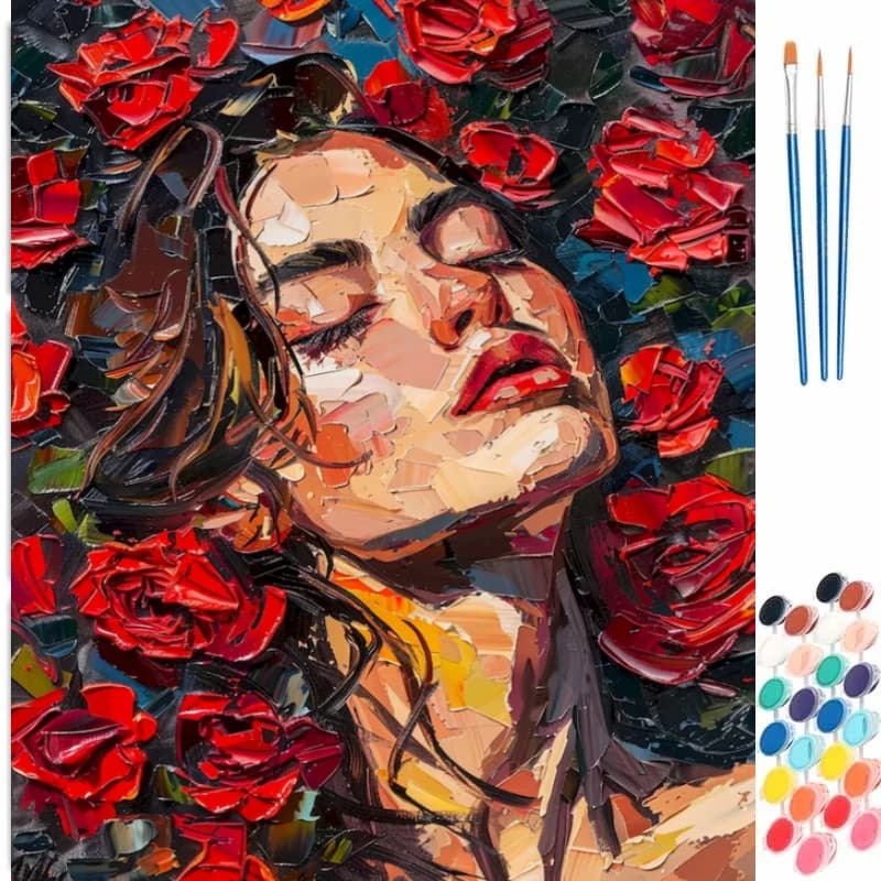 DIY Oil Painting By Numbers Kit Portrait of Rose Girl Acrylic Paint By Numbers Diy Numbers Painting Art on Canvas By Numbers