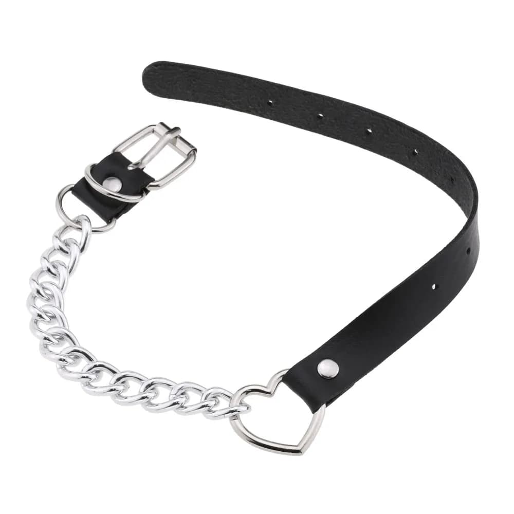 Leather Heart Choker Chain Collar For Women Kawaii Cute Jewelry Neck Goth Accessories