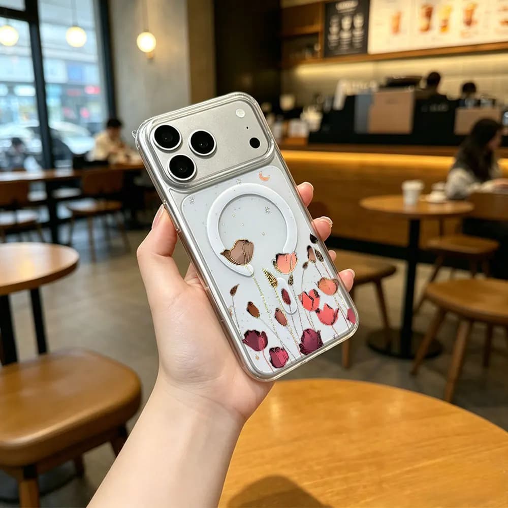 For iPhone 17 16 15 14 13 12 11 Pro Xs Max Plus Air Mini XR X 17e 16e Cartoon Flower Clear Shockproof Phone Case Magsafe Cover