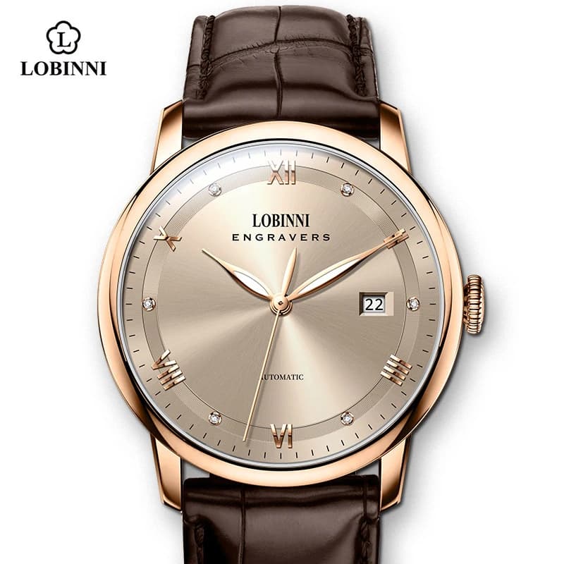 LOBINNI Minimalist Design Leather Strap Men Wristwatch Luminous Poniter Water-resistant Automatic Watches MIYOTA 8215