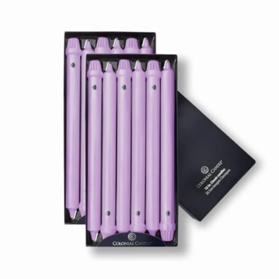 Candela a Stelo Senza Profumo, Collezione Classica, Lilla, 30 cm, Confezione da 12 - Durata Fino a 10 Ore