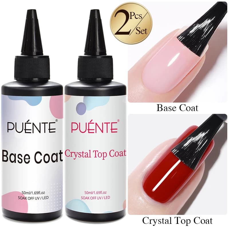 PUENTE 2 pz/set 50ML Base Gel Cristallo Top Coat Gel Smalto Per Unghie Trasparente Basso Allergico Soak Off UV Semi-Permanente Unghie artistiche Vernice