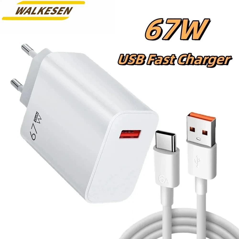 Caricatore USB a ricarica rapida da 67 W con cavi 6A tipo C per Xiaomi 15 14 Ultra Pro Redmi Note 12 13 Pro F5 Caricatore USB con cavo