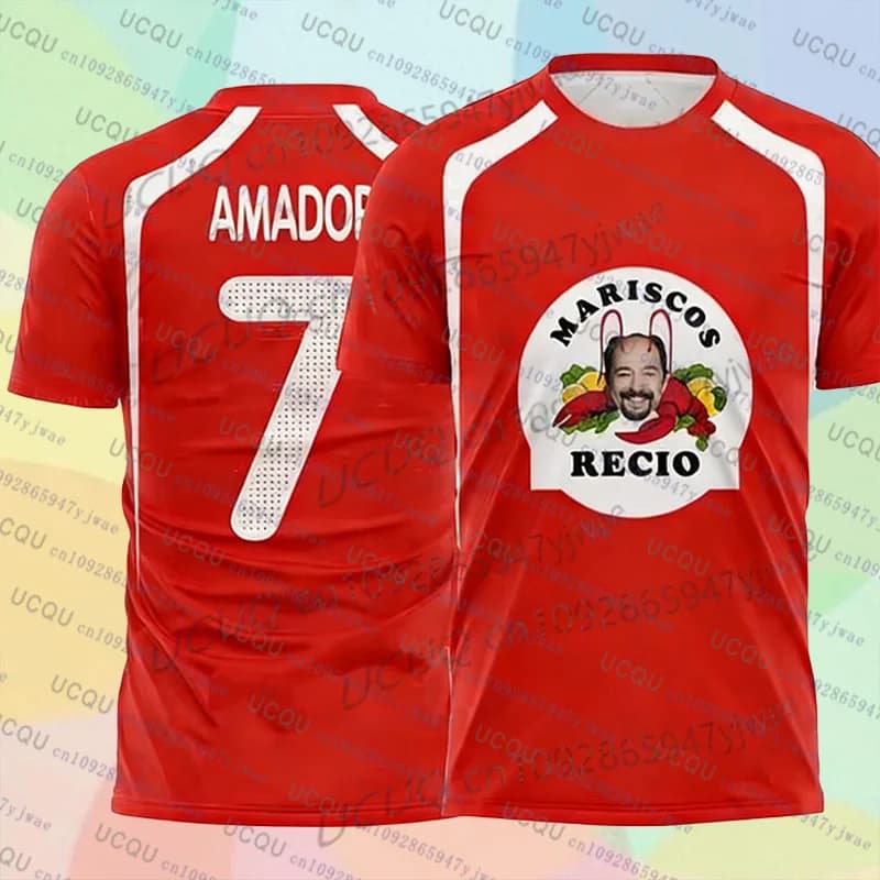Maglie da calcio Amador Recio, T-shirt con stampa gamberetti e frutti di mare, ad asciugatura rapida, abbigliamento sportivo estivo da spiaggia, T-shirt da uomo e da donna