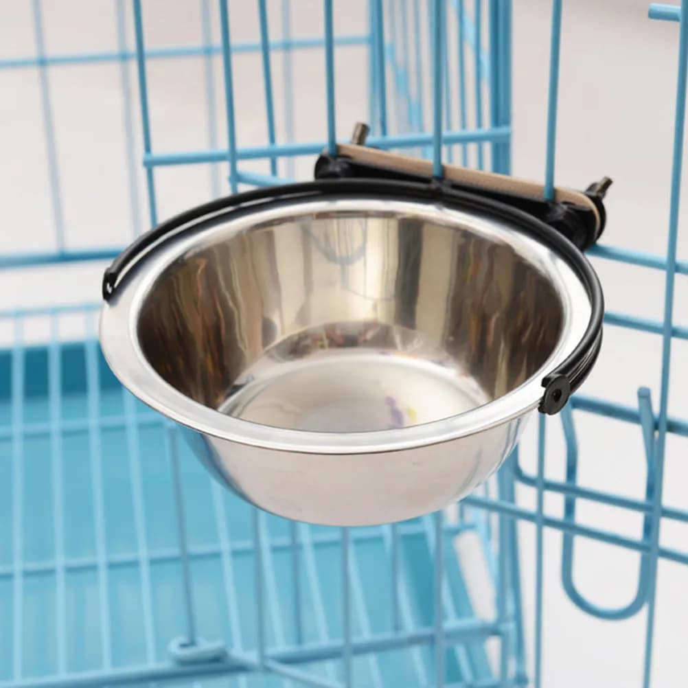 Ciotola per Alimentazione Animali in Acciaio Inox, 250ml, Antiruggine, per Cani, Gatti e Pappagalli, da Appendere alla Gabbia, Colore Argento