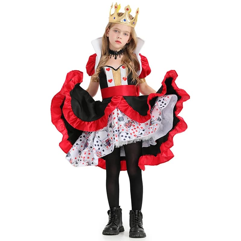 Costumi di Halloween per bambini Costume da regina del poker con set di collane a corona Abiti per costumi da spettacolo teatrale per feste per ragazze