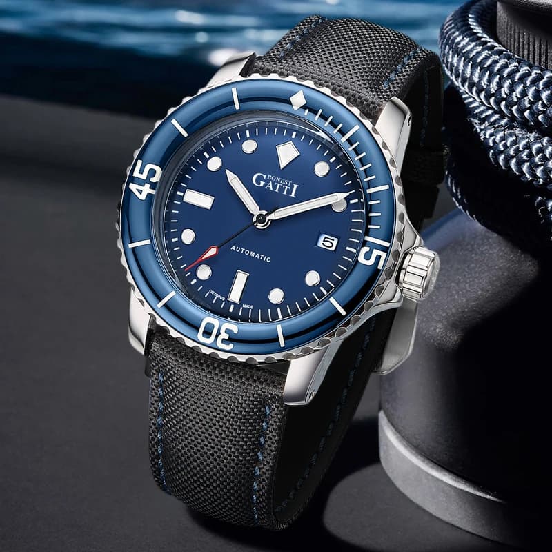 BONEST GATTI Automatic Mechanical Watch 316L Stainless Steel 30ATM Waterproof Deep Sea Blue Diving Watch for Men