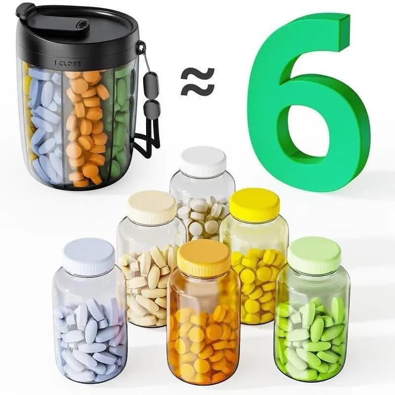 6 large racks for bottles, organizer for supplements, to contain 7 various vitamins, travel pills, straw container
