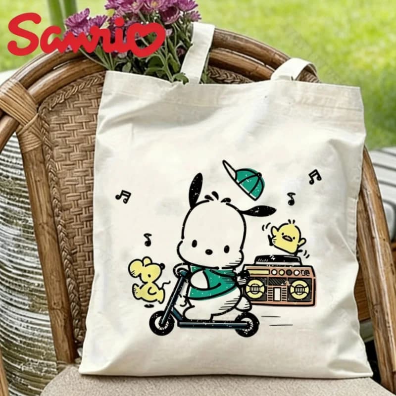 Borsa a tracolla in tela ecologica riutilizzabile con stampa Pochacco Scooter & Boombox (1 pezzo)