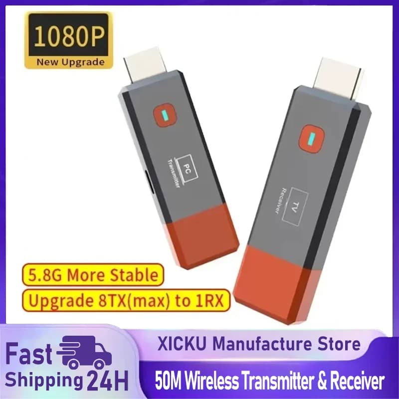 50M Wireless Video Transmitter Receiver HDMI-Compatible Extender TV Stick Screen Mirror Adapter Switch DVD PC To TV Projector
