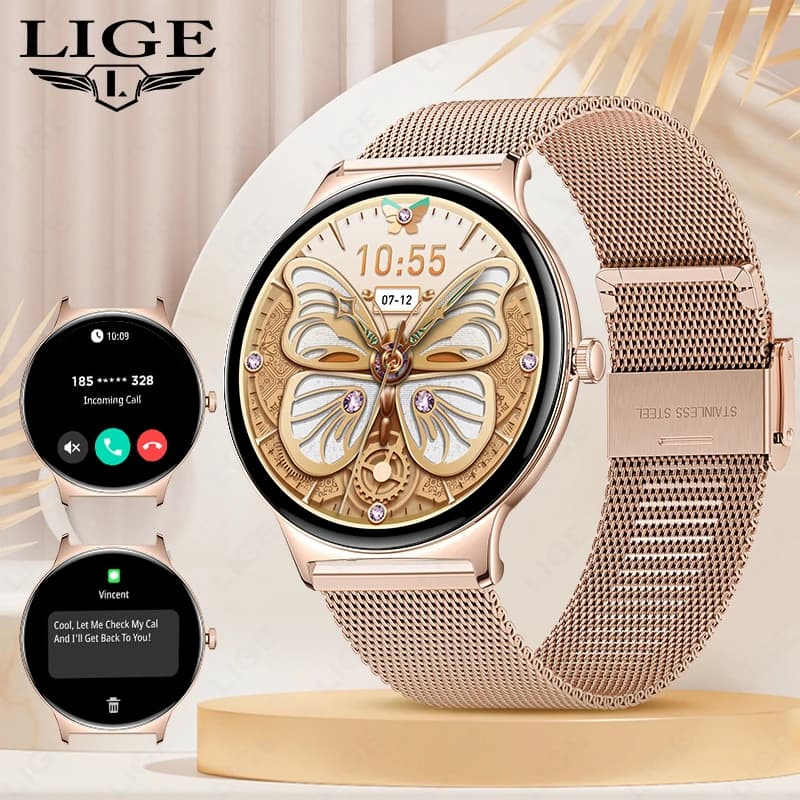 LIGE 2026 Ultra-thin Smartwatch for Women with AMOLED Screen, Fashion Watch with Cardiaca Frequency Monitoring, Blood Oxygen, Bluetooth Calls and Health Functions