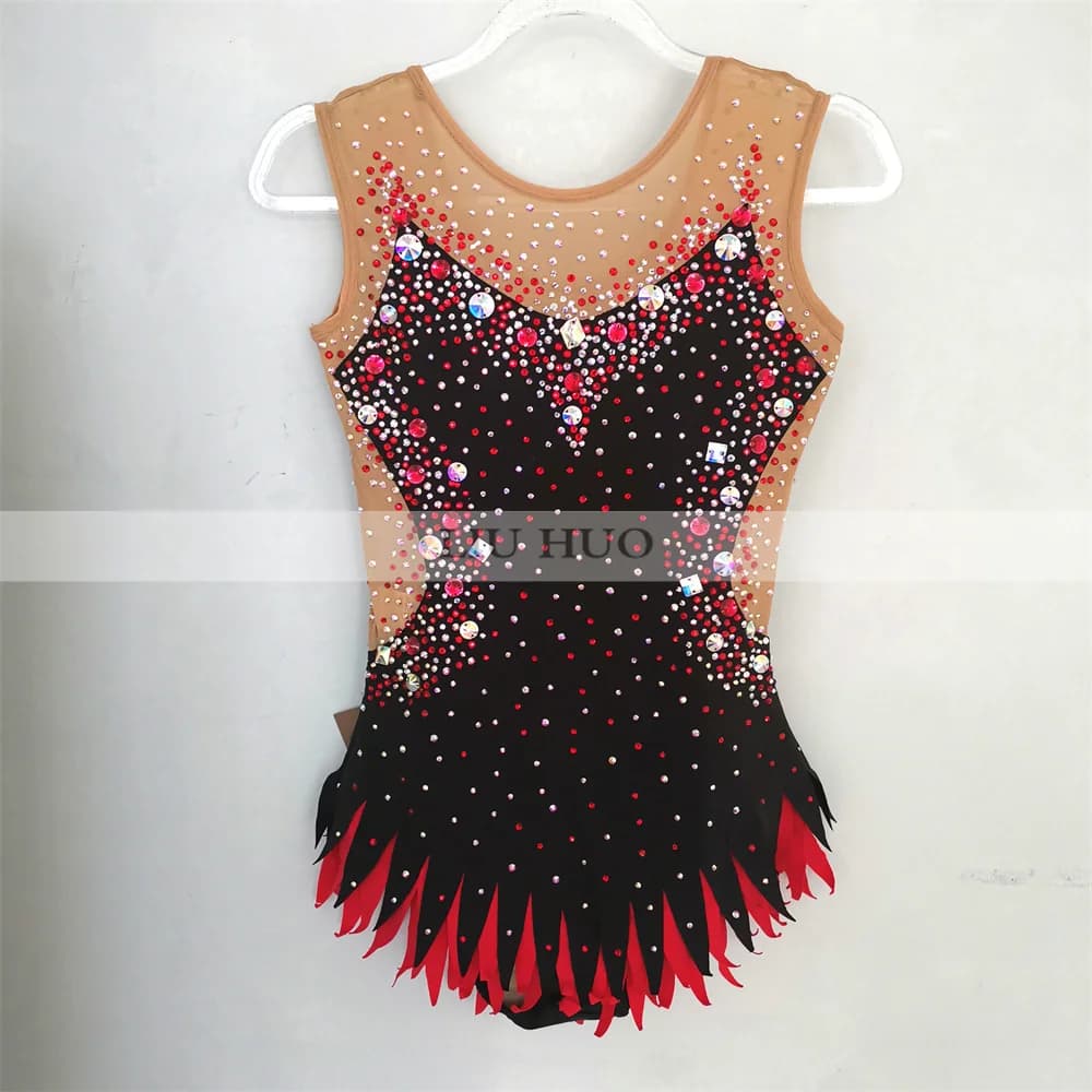 LIUHUO Personalizza Donne Ragazza Costume Prestazioni Ginnastica Ritmica Body Concorso Pattinaggio Su Ghiaccio Vestito Moderno Nero Rosso Bambini