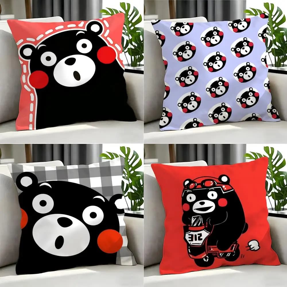 Set di fodere per cuscini con disegno di Kumamon, 4 pezzi, 50x50 45x45 40x40, federe decorative per divano, decorazioni per la casa
