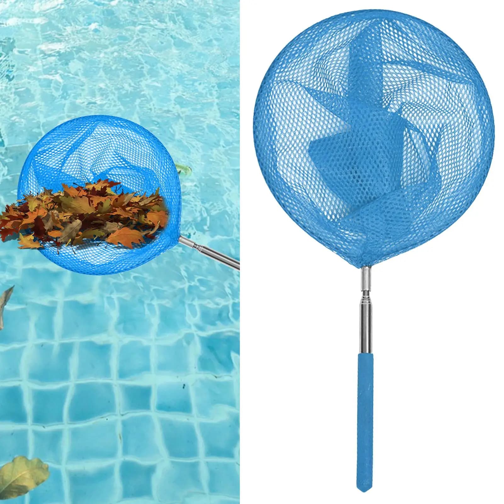 Pool Skimmer Net With Telescopic Pole Stainless Steel Fishing Nets Kids Outdoor Butterfly Net Pond Swimming Pool Cleaning Tools