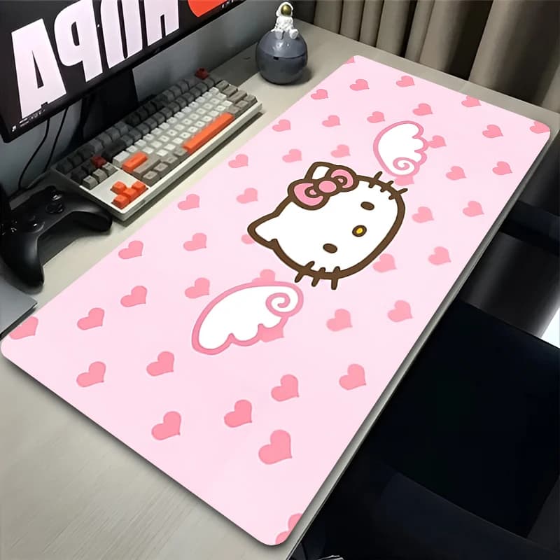 Tappetino per Mouse Rosa con Bordo Rialzato, Esteso, Kawaii H-hello K-kitty, per Laptop, Ufficio, PC, Carino, Protezione per Scrivania