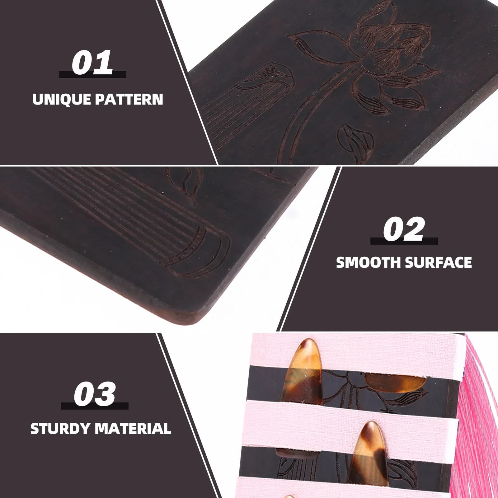 1 Pezzo Portaplettro Professionale Leggero Decorativo in Legno di Sandalo per Guzheng, Pipa e Chitarra