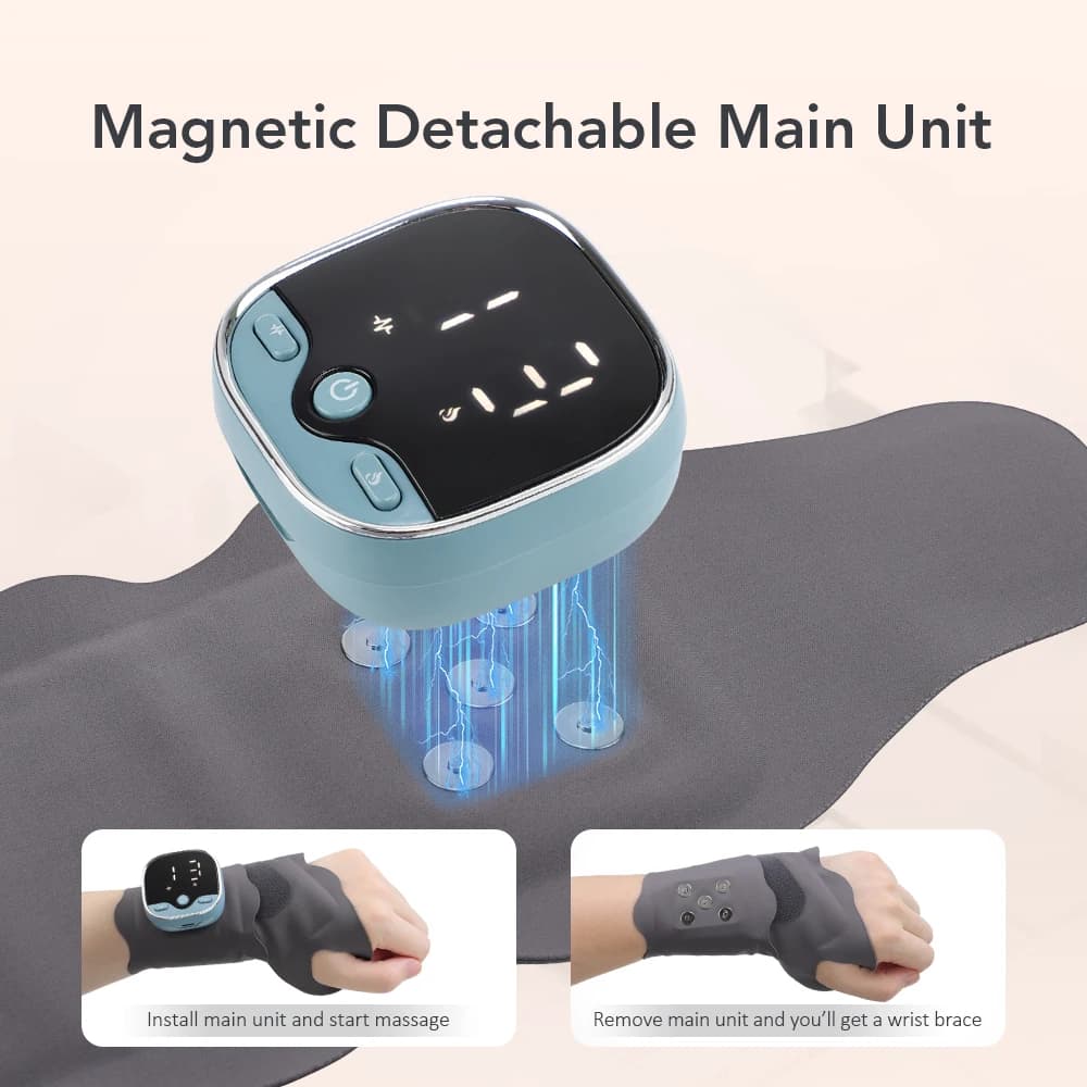 Massaggiatore Elettrico Riscaldante per Polso con 5 Modalità di Vibrazione, Stimolatore Muscolare, Fascia Riscaldante, Cuscinetto Termico per Polso