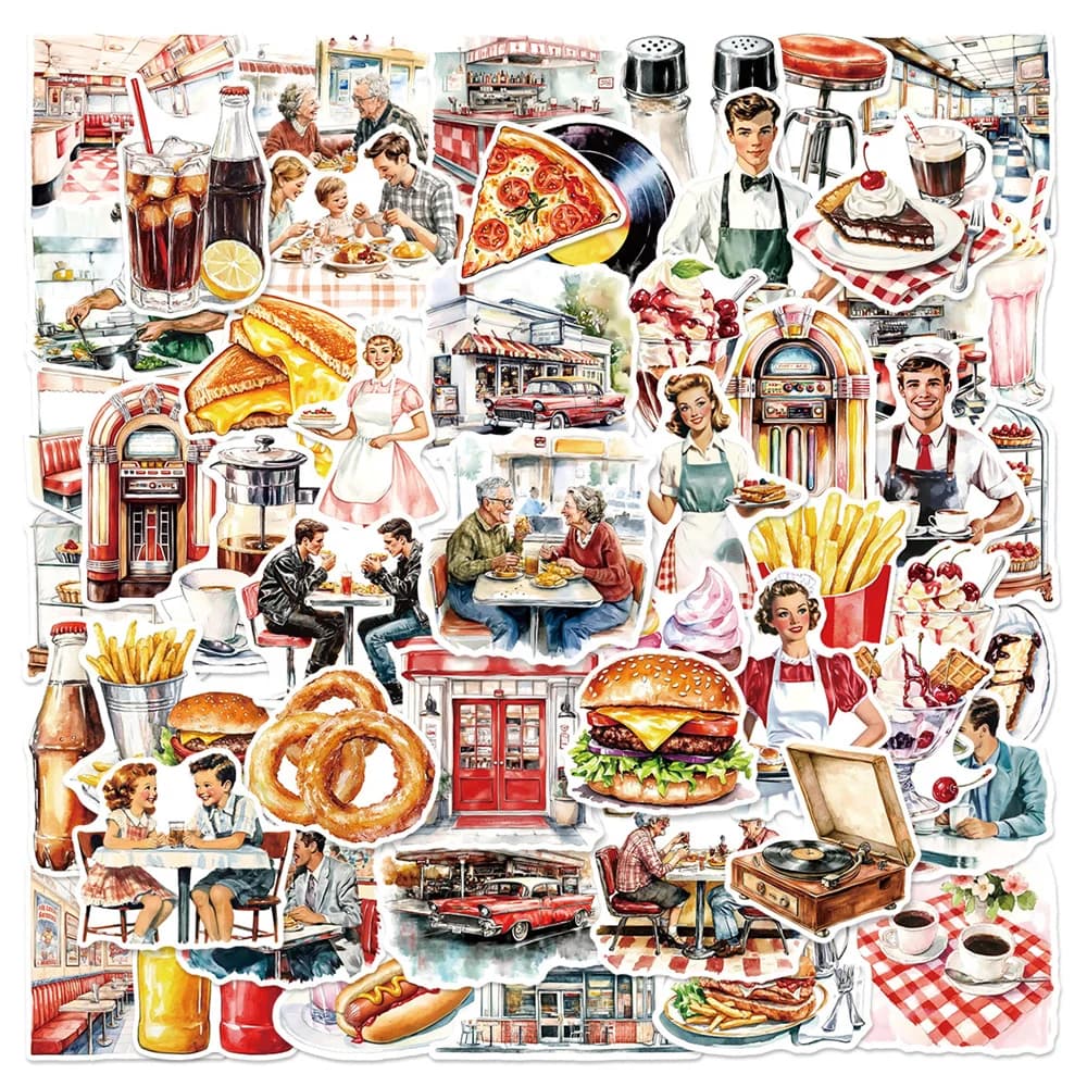 50 adesivi vintage per ristorante e caffè, graffiti, custodia per telefono, laptop, bagagli, notebook, cancelleria, adesivi decorativi impermeabili