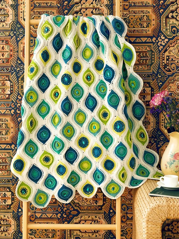Coperta Patchwork con Piume di Fagiano, Kit Fai-da-Te per Uncinetto con Filato di Cotone, Ago e Video, Marca SuSuJieHome