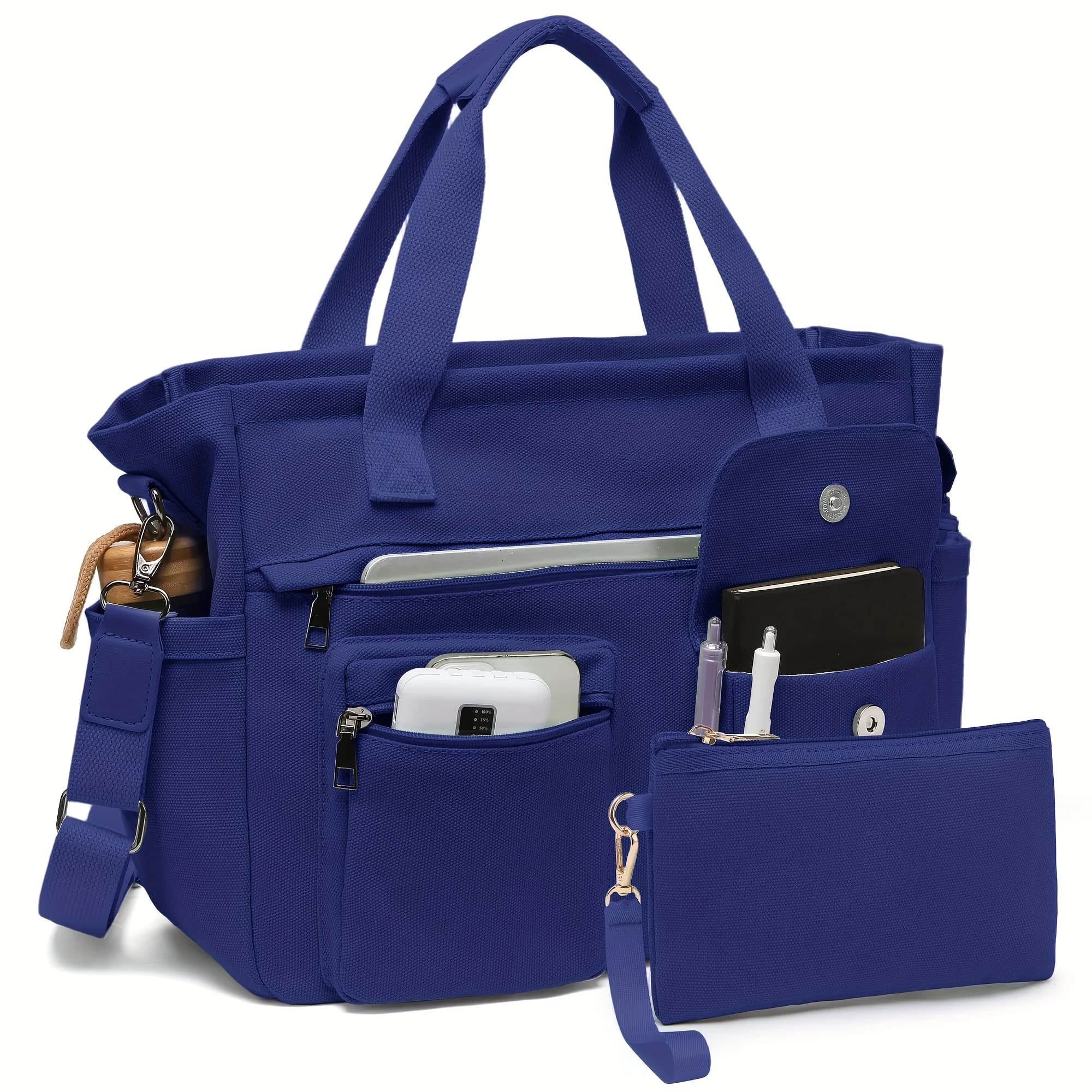 2pcs Set: Women's Large Canvas Tote Bag, Perfect as a Laptop Bag, Crossbody Shoulder Bag, Hobo Messenger Bag, Handbag, Travel Bag, Gym Tote Work Travel