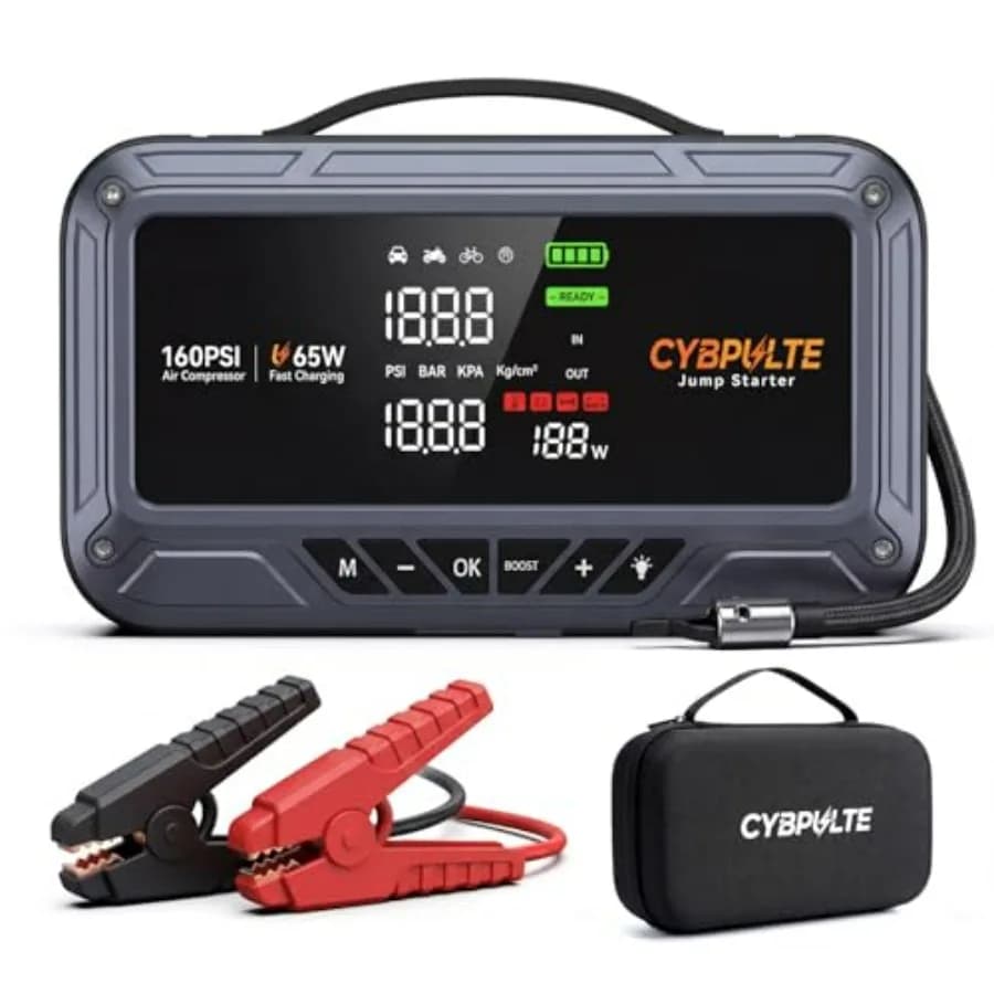 Avviatore di Emergenza Portatile per Auto con Compressore d'Aria 8000A 160 PSI Display LCD Ricarica Rapida USB-C 65W Tutto-in-Uno