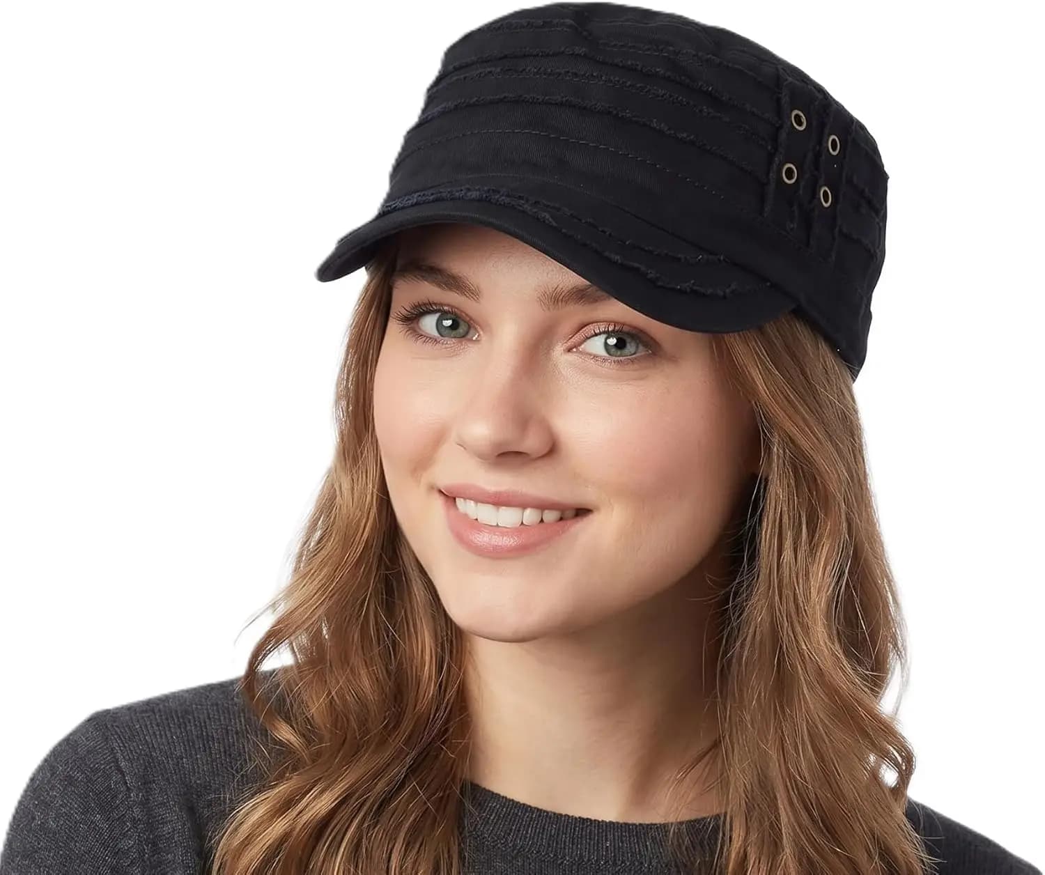 Cappello Militare Unisex 100% Cotone - Berretto con Visiera Piatta Effetto Vissuto - Cappello Regolabile per Pattuglia Quotidiana